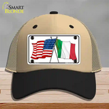 United States Italy Crossed Flags Novelty License Plate Hat Mesh / Khaki|Black