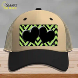 Lime Green Black Chevon Hearts Novelty License Plate Hat Mesh / Khaki|Black