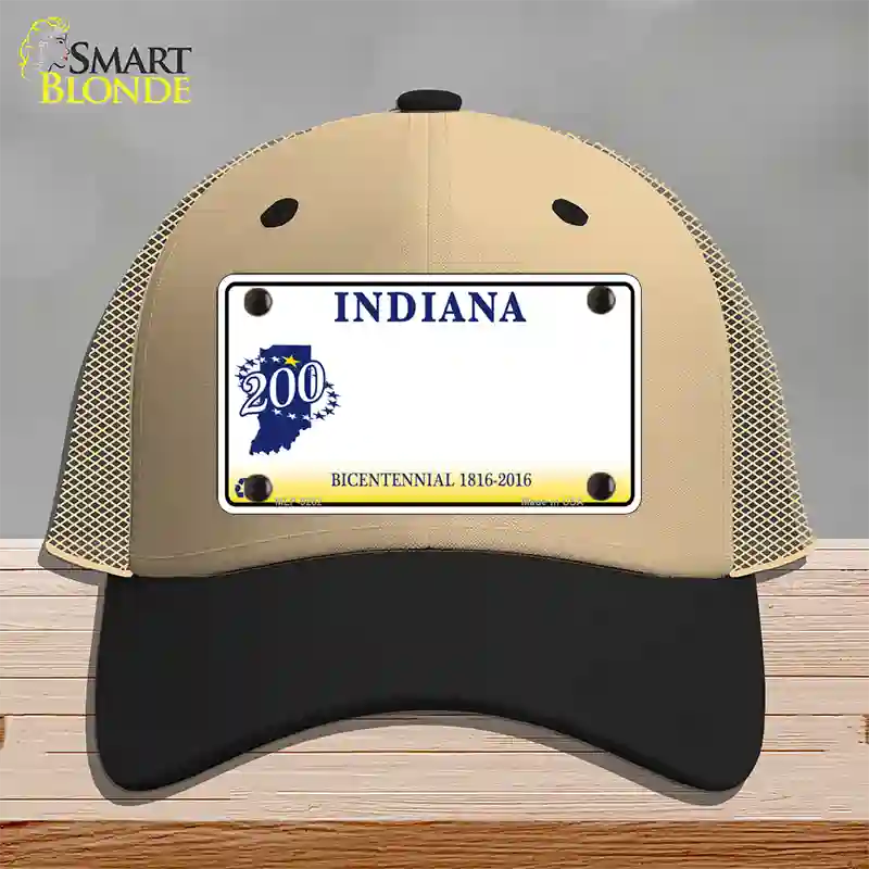 Indiana State Bicentennial Novelty License Plate Hat Mesh / Khaki|Black