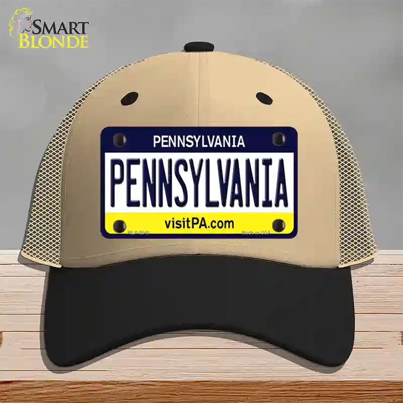 Pennsylvania State Novelty License Plate Hat Mesh / Khaki|Black