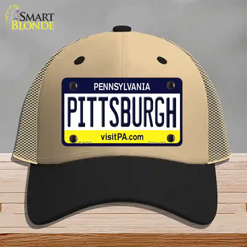 Pittsburgh Pennsylvania State Novelty License Plate Hat Mesh / Khaki|Black