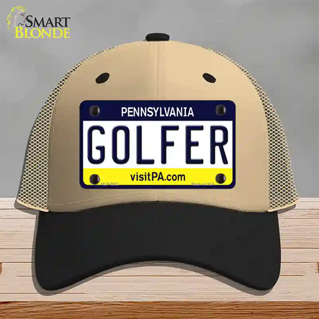 Golfer Pennsylvania State Novelty License Plate Hat Mesh / Khaki|Black
