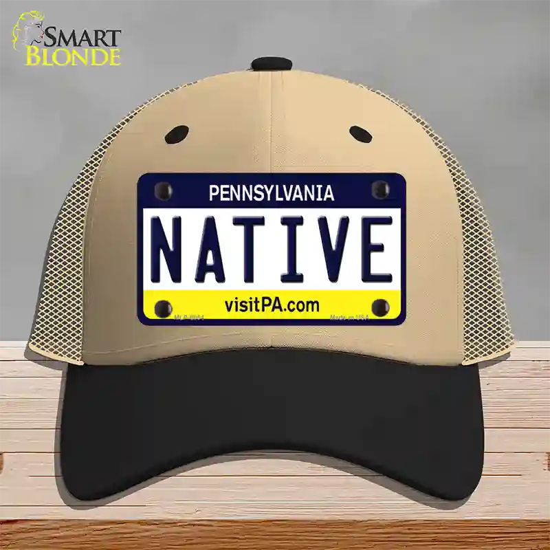 Native Pennsylvania State Novelty License Plate Hat Mesh / Khaki|Black