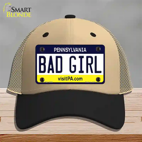Bad Girl Pennsylvania State Novelty License Plate Hat Mesh / Khaki|Black