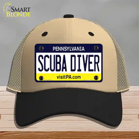Scuba Diver Pennsylvania State Novelty License Plate Hat Mesh / Khaki|Black