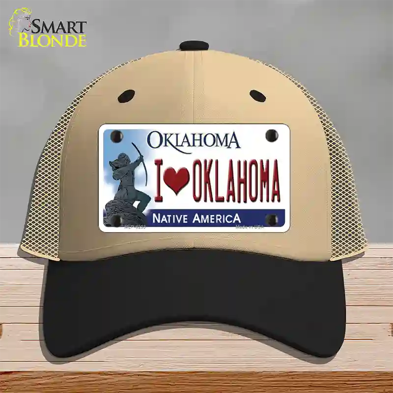I Love Oklahoma Novelty License Plate Hat Mesh / Khaki|Black