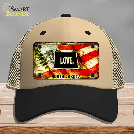 North Dakota Love Novelty License Plate Hat Mesh / Khaki|Black