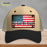 In God We Trust American Flag Novelty License Plate Hat Mesh / Khaki|Black