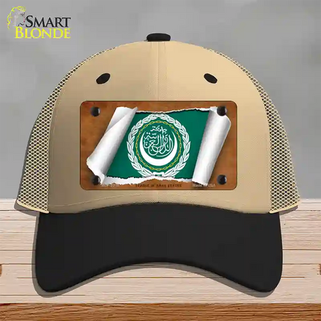 League of Arab States Flag Scroll Novelty License Plate Hat Mesh / Khaki|Black