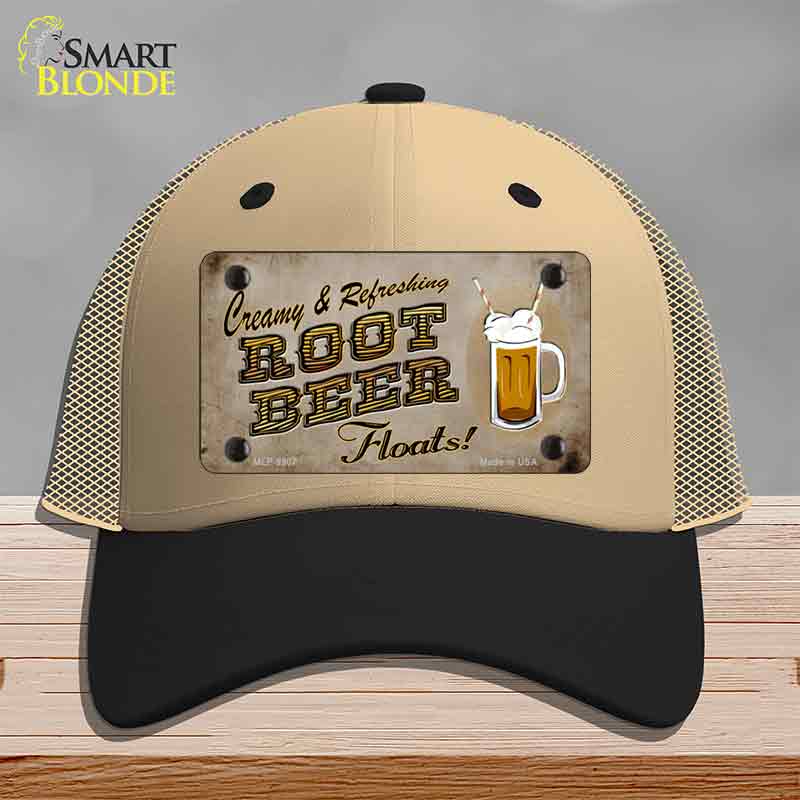 Root Beer Floats Novelty License Plate Hat Mesh / Khaki|Black