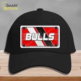 Black cap with a 'BULLS' license plate design on a gray background
