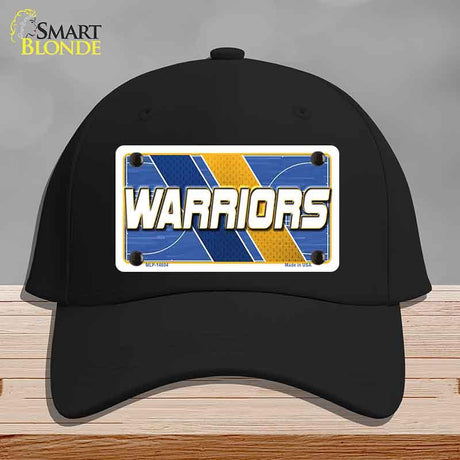 Black cap with 'Warriors' design on a gray background