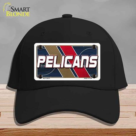 Black cap with 'Pelicans' design on a gray background