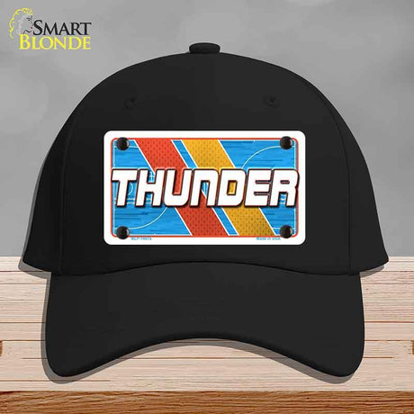 Black cap with a 'THUNDER' license plate design on a gray background