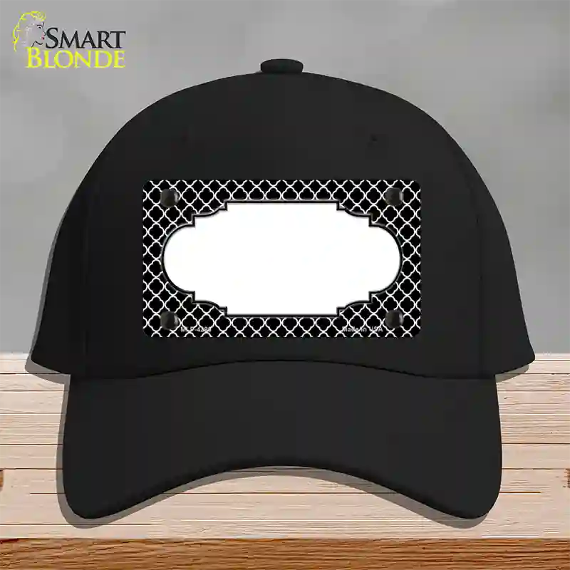 Black White Quatrefoil Center Scallop Novelty License Plate Hat Cotton / Black