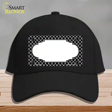 Black White Quatrefoil Center Scallop Novelty License Plate Hat Cotton / Black
