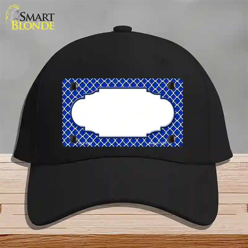 Blue White Quatrefoil Center Scallop Novelty License Plate Hat Cotton / Black