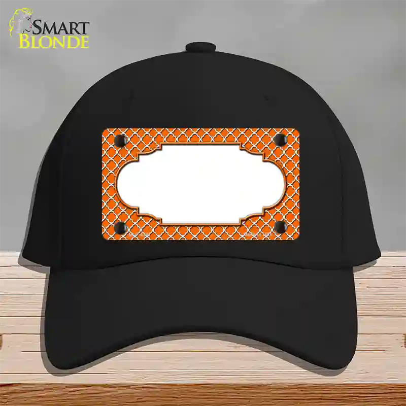 Orange White Quatrefoil Center Scallop Novelty License Plate Hat Cotton / Black