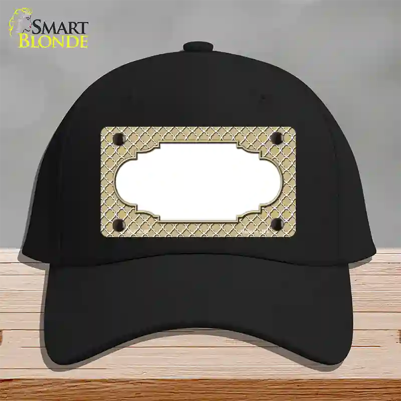 Gold White Quatrefoil Center Scallop Novelty License Plate Hat Cotton / Black