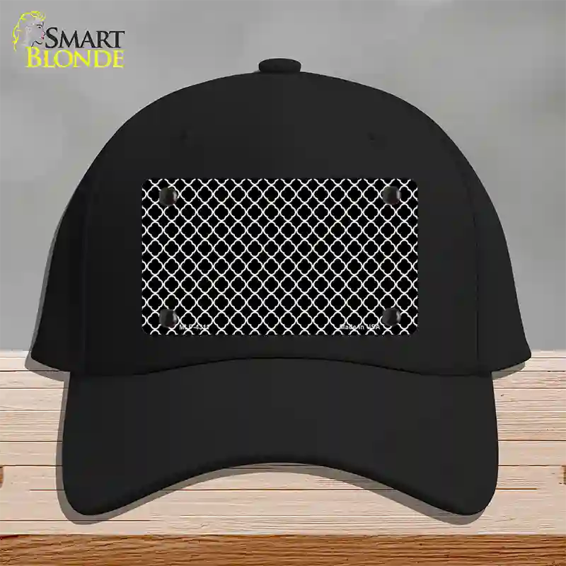 Black White Quatrefoil Novelty License Plate Hat Cotton / Black