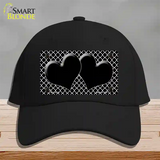 Black White Quatrefoil Black Center Hearts Novelty License Plate Hat Cotton / Black