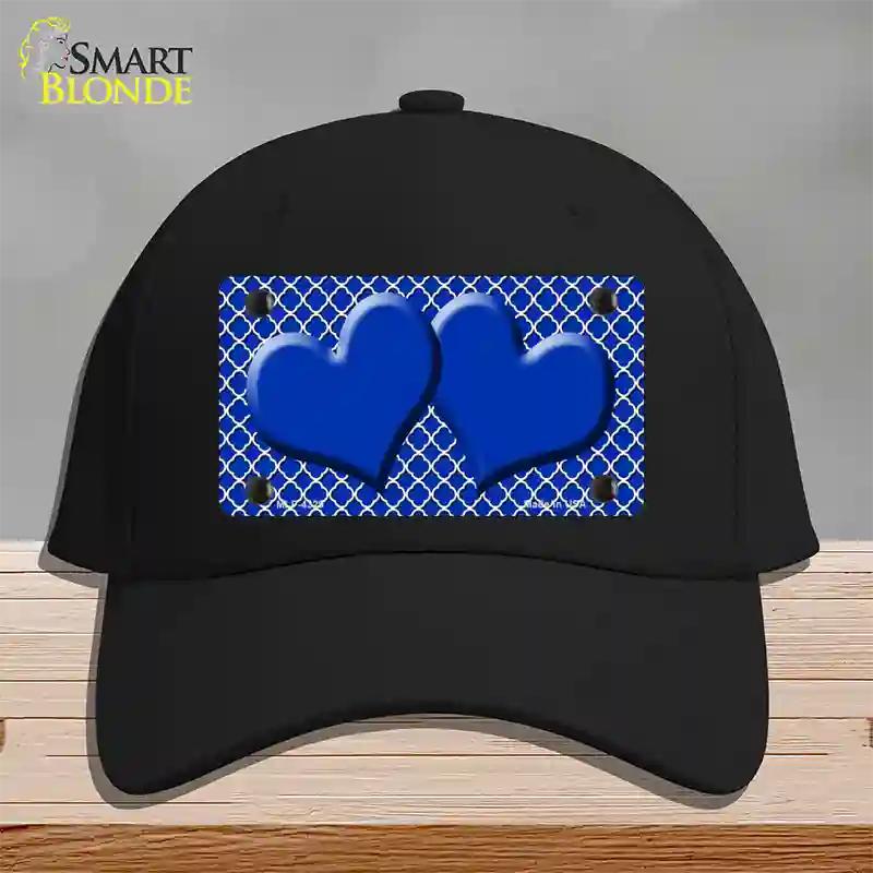 Blue White Quatrefoil Blue Center Hearts Novelty License Plate Hat Cotton / Black