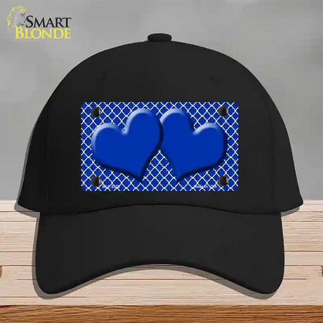 Blue White Quatrefoil Blue Center Hearts Novelty License Plate Hat Cotton / Black