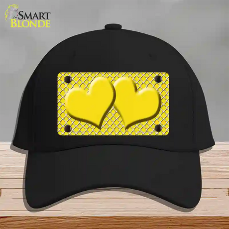 Yellow White Quatrefoil Yellow Center Hearts Novelty License Plate Hat Cotton / Black