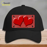 Red White Quatrefoil Red Center Hearts Novelty License Plate Hat Cotton / Black