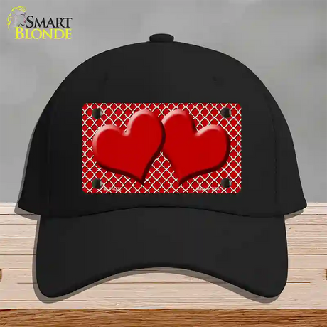 Red White Quatrefoil Red Center Hearts Novelty License Plate Hat Cotton / Black