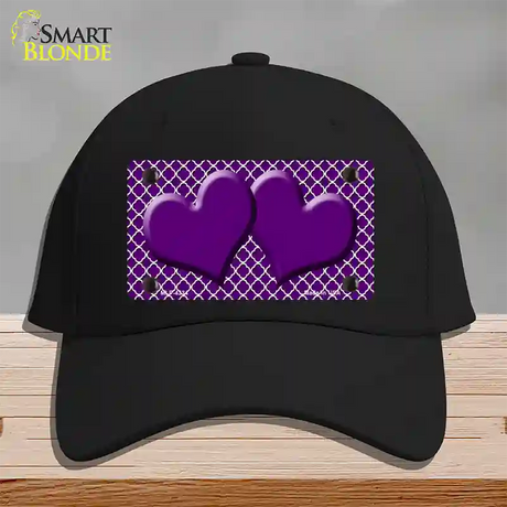 Purple White Quatrefoil Purple Center Hearts Novelty License Plate Hat Cotton / Black