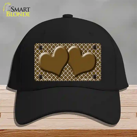 Brown White Quatrefoil Brown Center Hearts Novelty License Plate Hat Cotton / Black