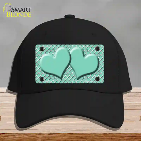 Mint White Quatrefoil And Mint Center Hearts Novelty License Plate Hat Cotton / Black