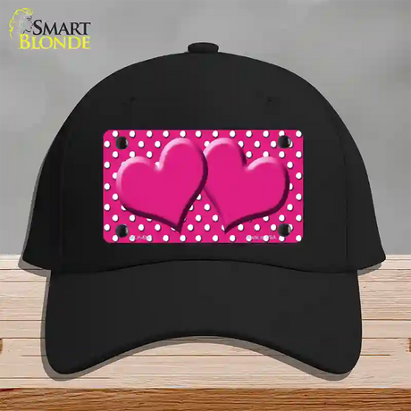 Pink White Polka Dot Center Hearts Novelty License Plate Hat Cotton / Black