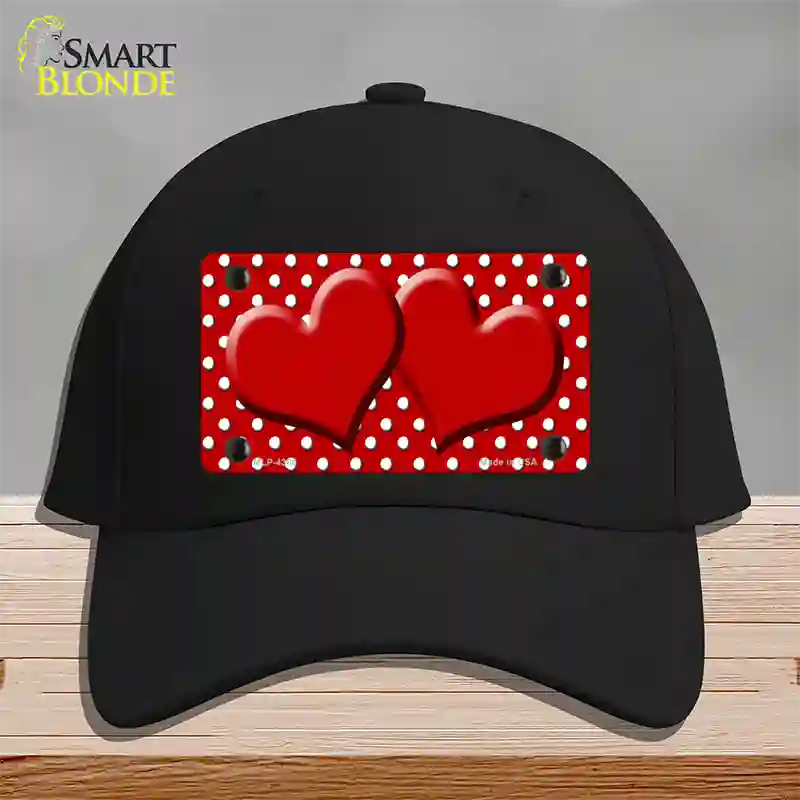 Red White Polka Dot Center Hearts Novelty License Plate Hat Cotton / Black