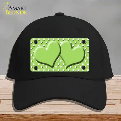 Lime Green White Polka Dot Center Hearts Novelty License Plate Hat Cotton / Black