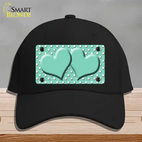 Mint White Polka Dot Center Hearts Novelty License Plate Hat Cotton / Black