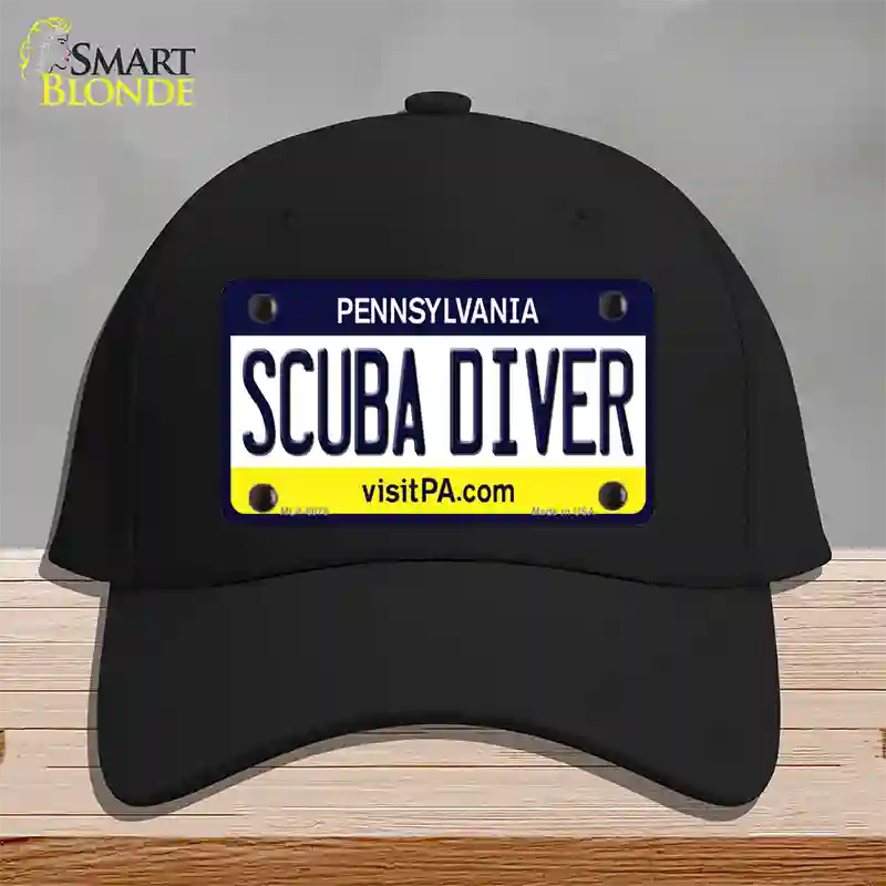Scuba Diver Pennsylvania State Novelty License Plate Hat Cotton / Black