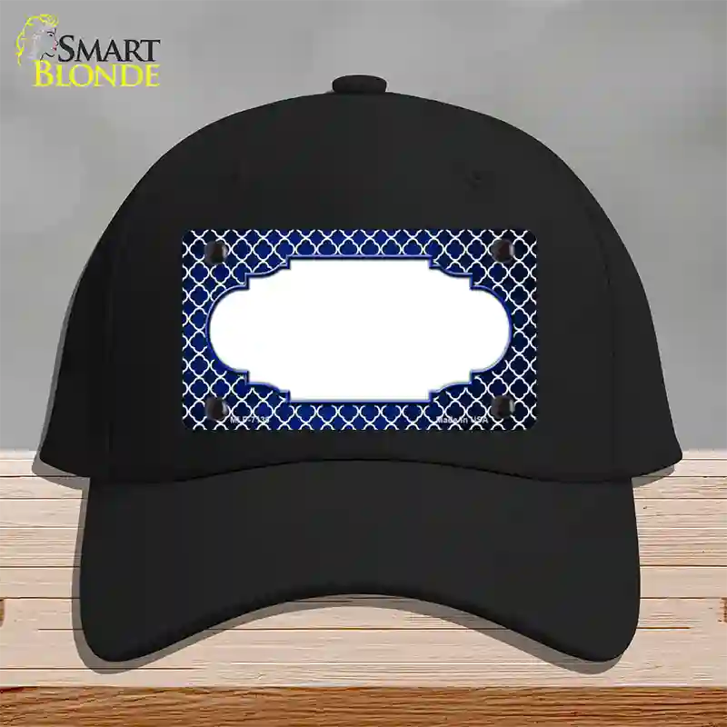 Blue White Quatrefoil Scallop Oil Rubbed Novelty License Plate Hat Cotton / Black