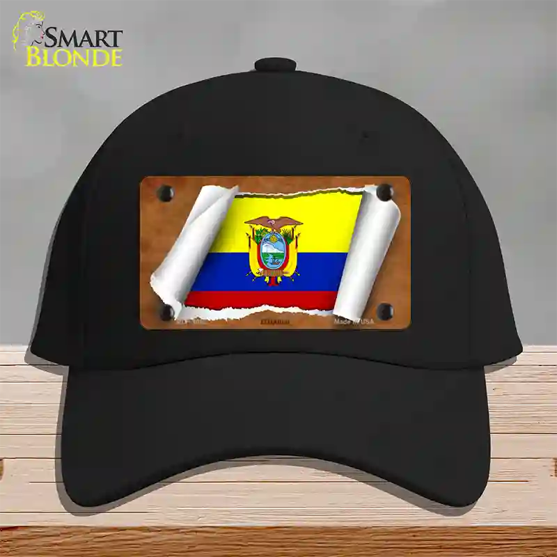 Ecuador Flag Scroll Novelty License Plate Hat Cotton / Black