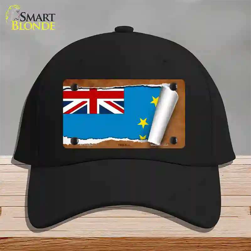 Tuvalu Flag Scroll Novelty License Plate Hat Cotton / Black