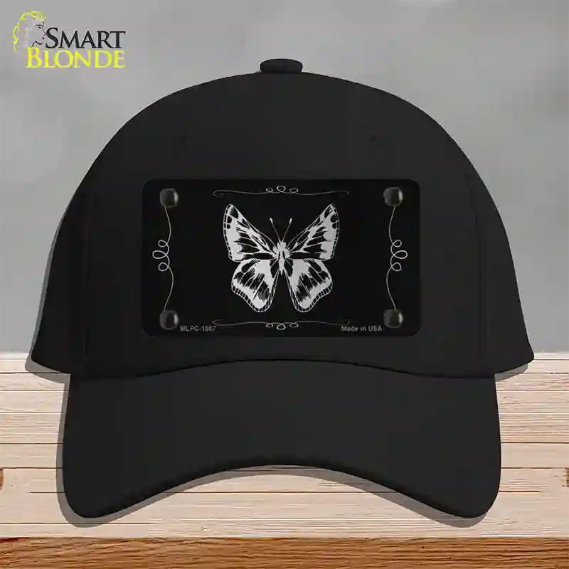 Butterfly Black Brushed Chrome Novelty License Plate Hat Cotton / Black