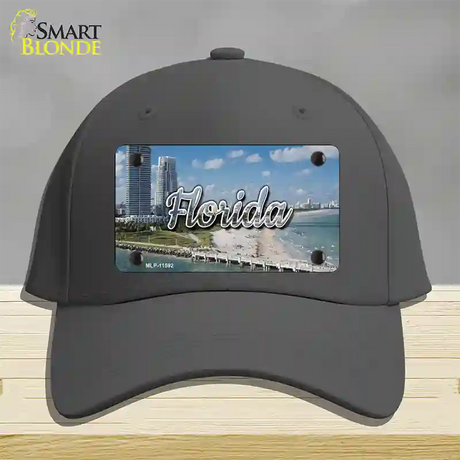 Florida White Sand Beach State Novelty License Plate Hat Cotton / Charcoal