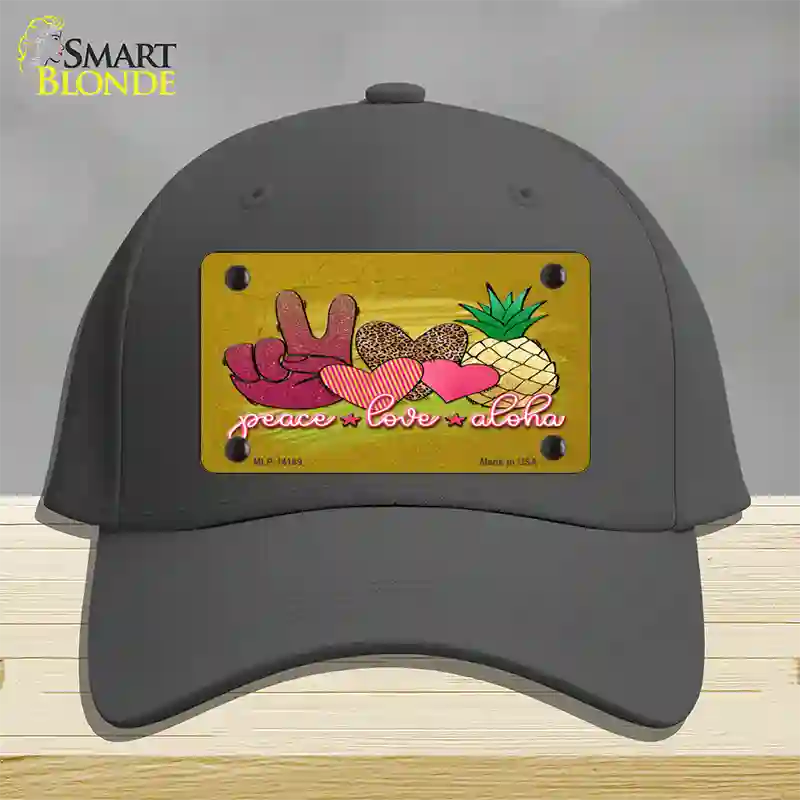 Peace Love Aloha Novelty License Plate Hat Cotton / Charcoal