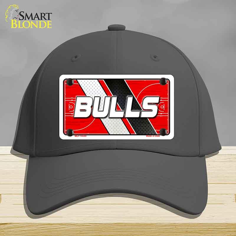 Black cap with a 'BULLS' license plate design on a gray background