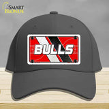 Black cap with a 'BULLS' license plate design on a gray background