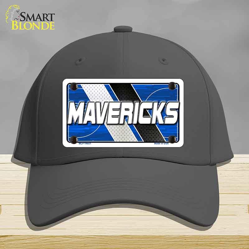 Black cap with a 'MAVERICKS' license plate design on a gray background