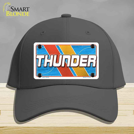 Black cap with a 'THUNDER' license plate design on a gray background
