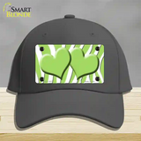 Lime Green White Zebra Lime Green Centered Hearts Novelty License Plate Hat Cotton / Charcoal