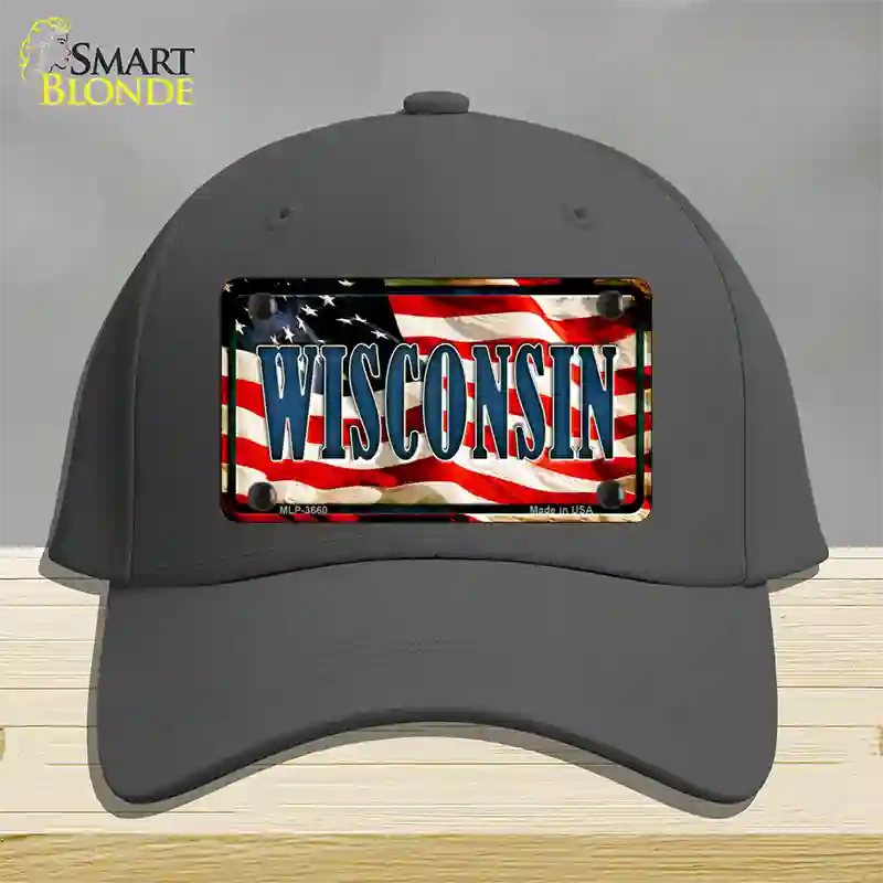 Wisconsin USA Novelty License Plate Hat Cotton / Charcoal